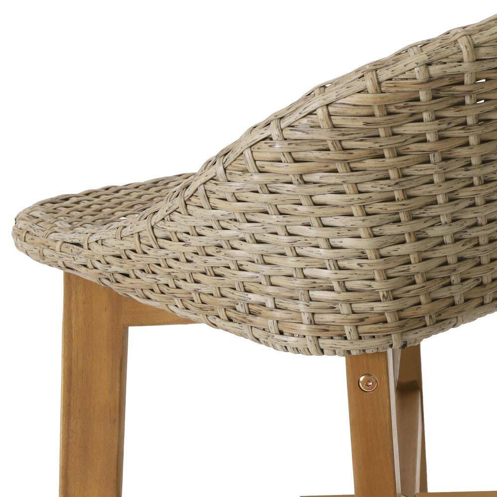 Noble House Borah Wood and Wicker Outdoor Bar Stool (2-Pack) 109362