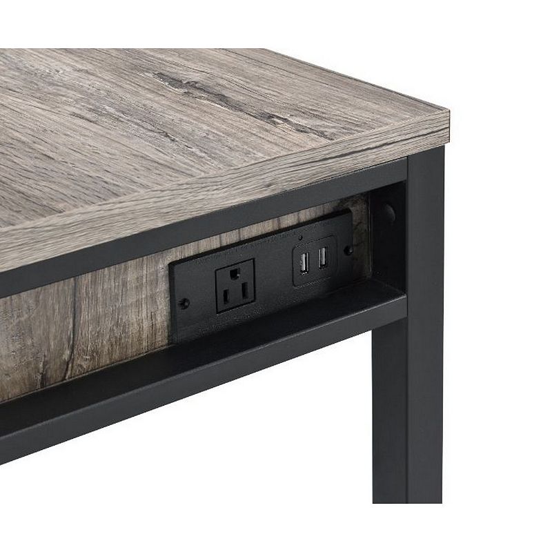 Built-in USB Port Writing Desk， Light Weathered Oak and Black