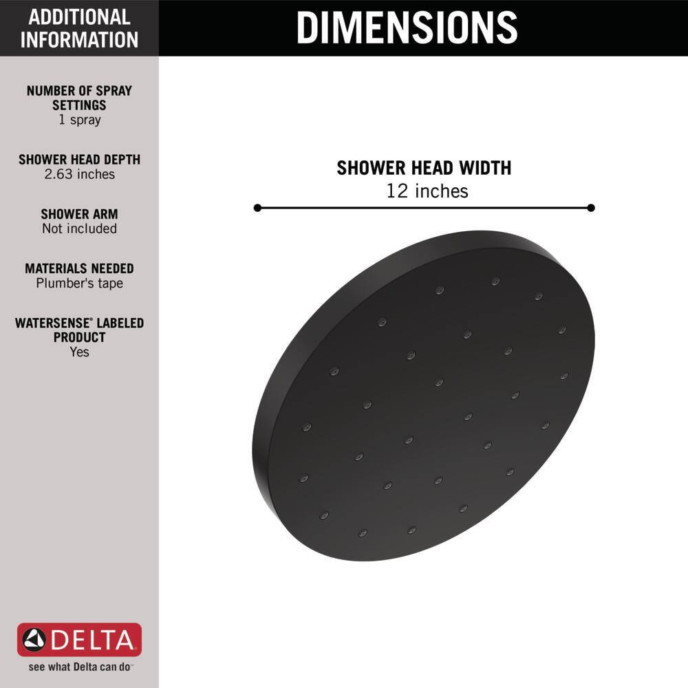 Delta 1-Spray Patterns 1.75 GPM 12 in. Wall Mount Fixed Shower Head with H2Okinetic in Matte Black 52160-BL