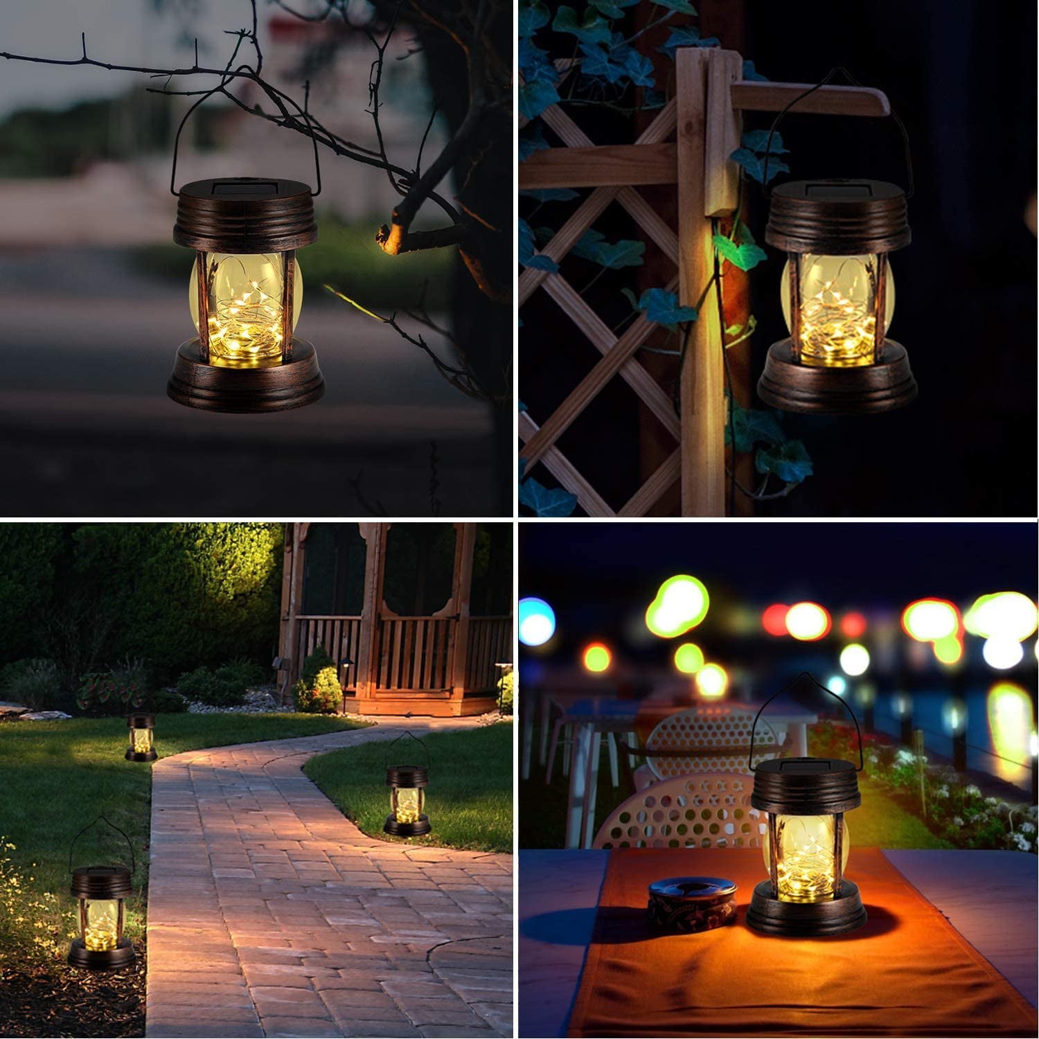 2 Pack Hanging Solar Lights Outdoor， Solar Powered Lanterns Waterproof for Garden Table Landscape Yard Pathway Decoration