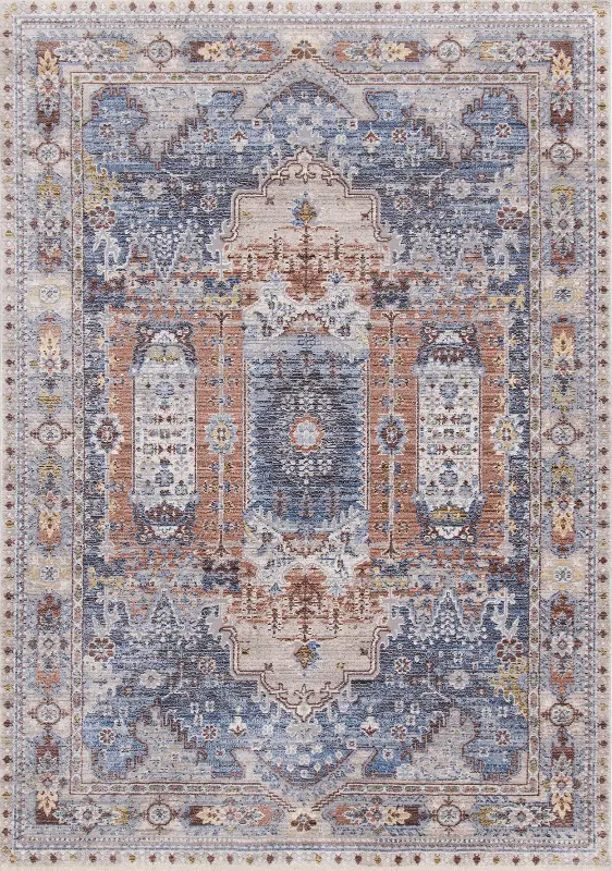 Monaco 5 x 8 Border Gray Blue Area Rug