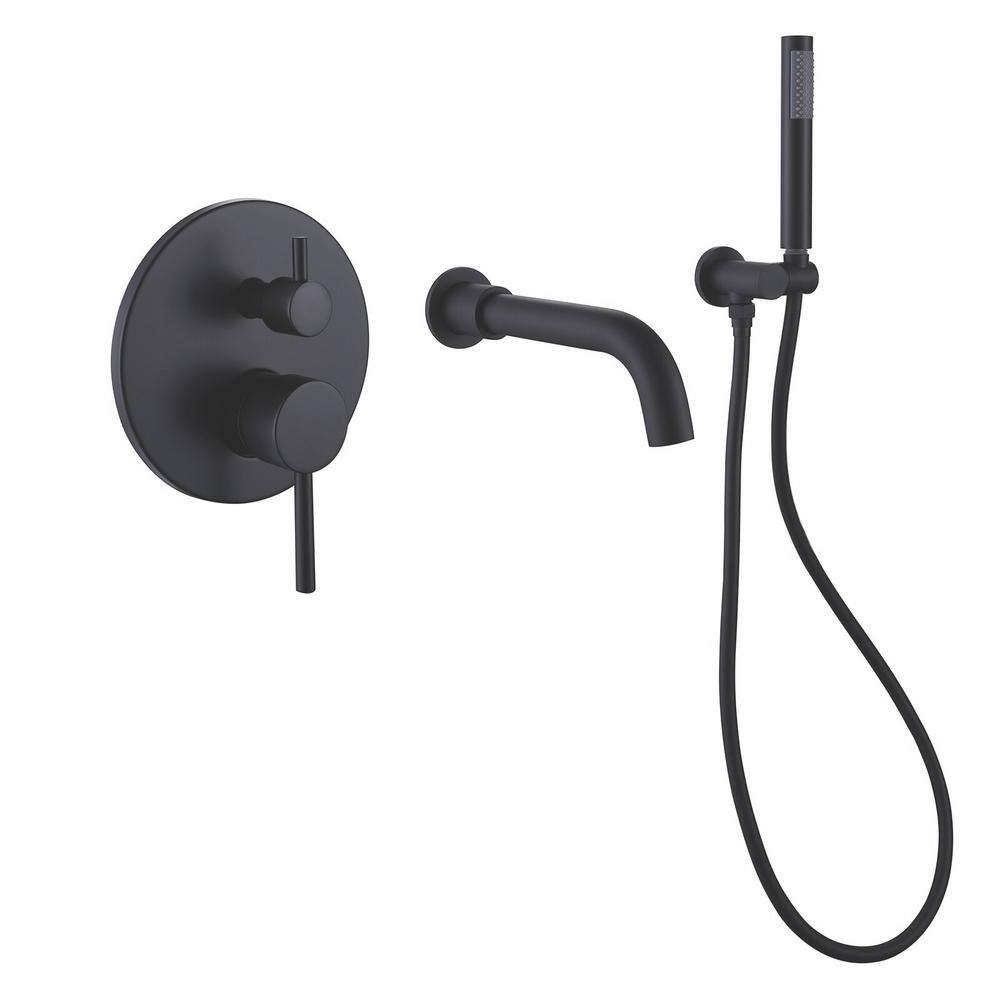 2-Spray Double Handle Settings Wall Mount Tub and Shower Faucet with Hand Shower in Matte Black (Valve Included) CTMS-LQ-858MB