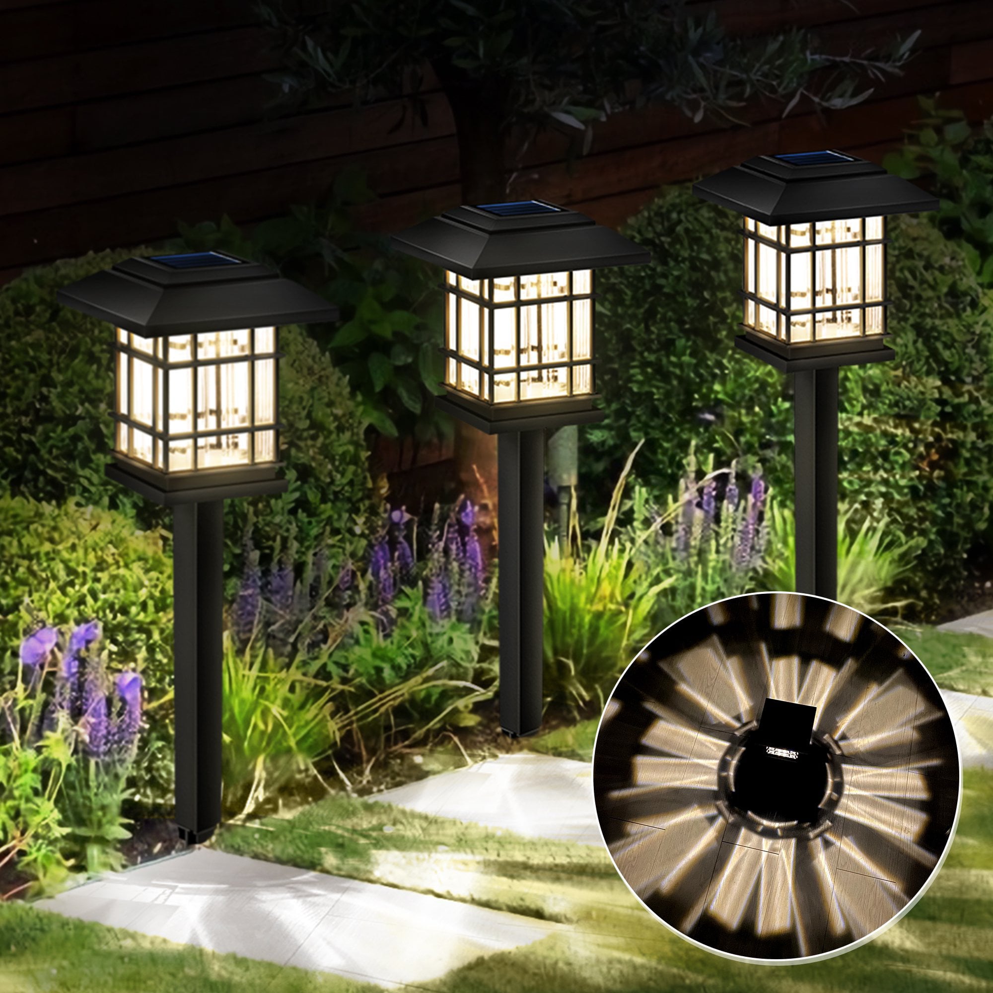 6PK Solar Pathway Light for Lawn Garden Walkway Yard Patio Deck Super Bright Outdoor Waterproof Auto-on/off Warm White