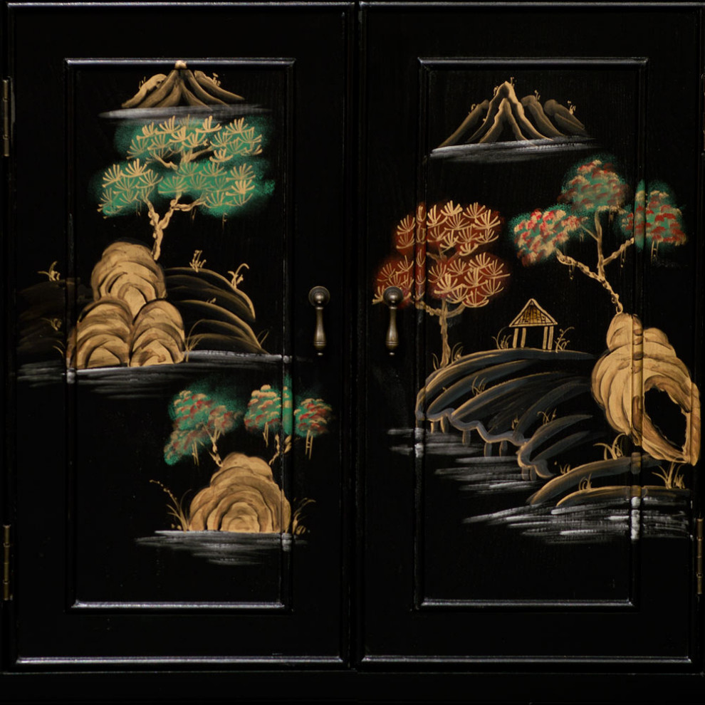 Hand Painted Black Chinoiserie Scenery Motif Oriental Sideboard   Asian   Accent Chests And Cabinets   by China Furniture and Arts  Houzz