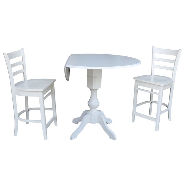 42 In Round Pedestal Gathering Height Drop Leaf Table with 2 Counter Height Stools