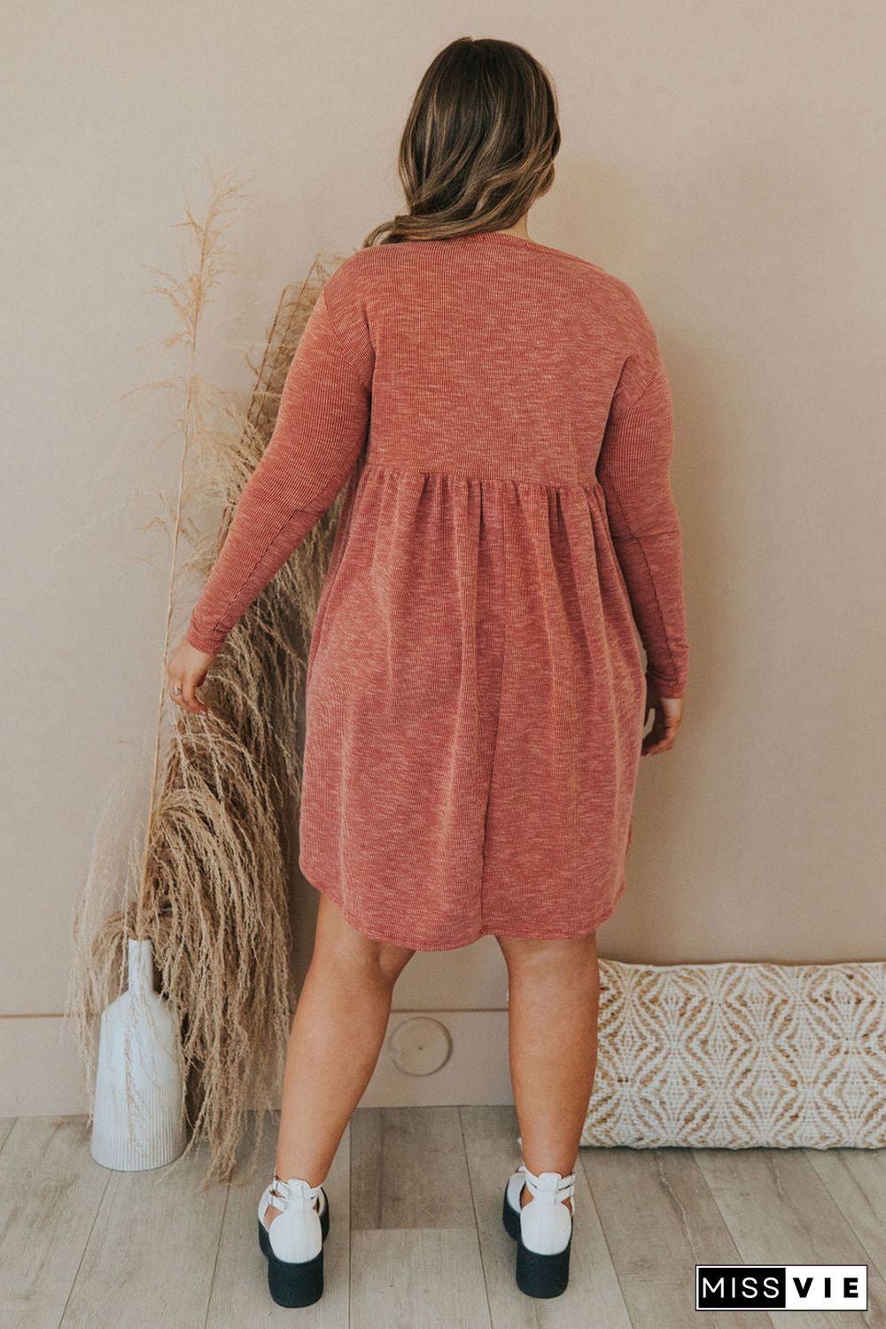 Plus Size Mineral Washed Ribbed Henley Dress