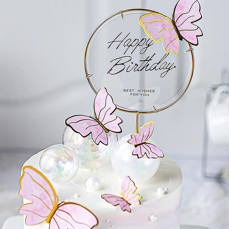 22Pcs Butterfly Cake Decorations Happy Birthday Cake Topper for Girls Birthday Baby Shower Party Decor