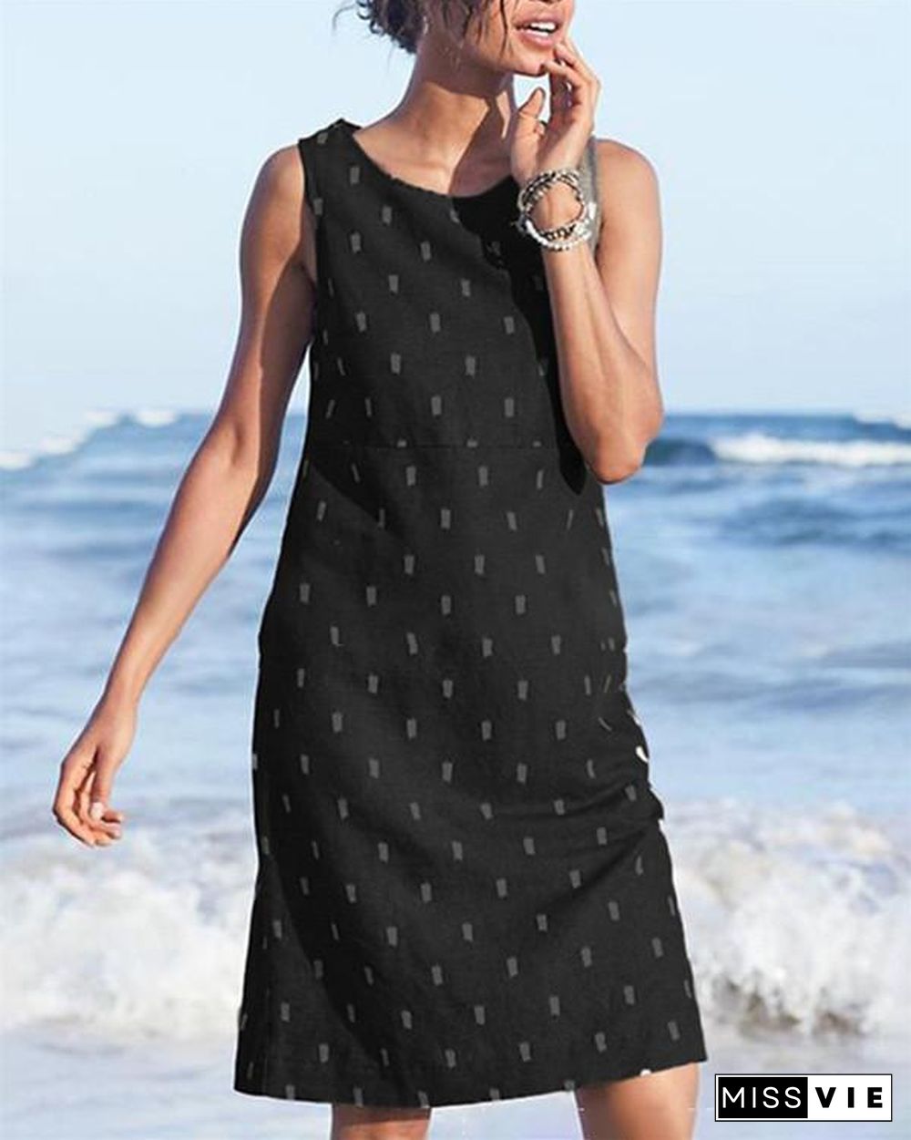 Sleeveless Printed Beach Holiday Daily Fashion Mini Dresses