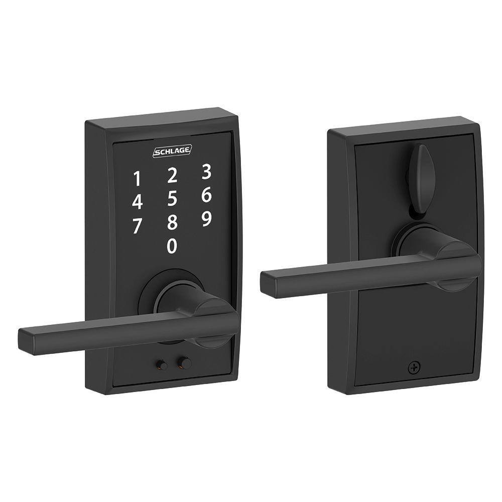 Schlage Century Matte Black Touch Keyless Touchscreen Door Lock with Latitude Handle FE695 CEN 622 LAT