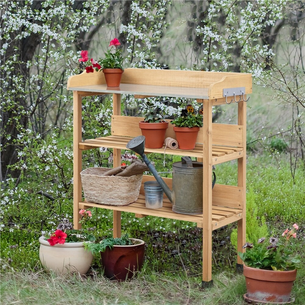 Yaheetech Outdoor Potting Bench Table Station with Storage Shelf