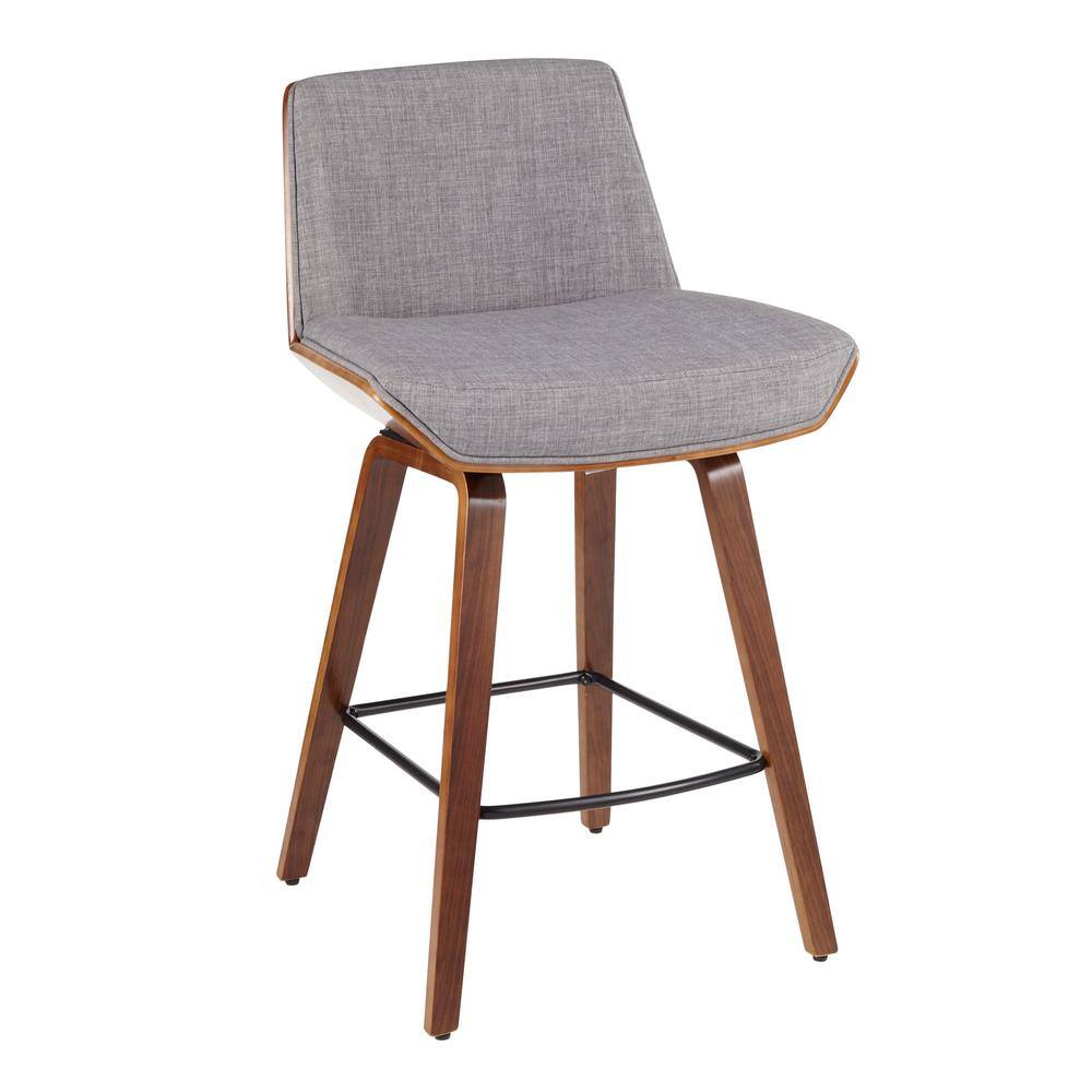 Lumisource Corazza Mid-Century Modern Walnut Wood and Light Grey Fabric Counter Stool B26-CRZZX WL+LGY