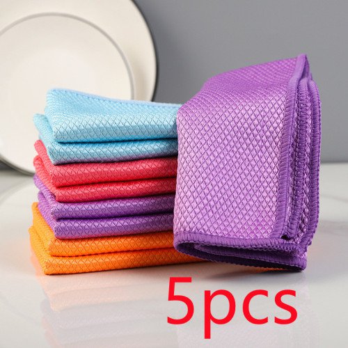 Fish Scale Grid Glass Cleaning Cloth Without Water Mark Kitchen Cleaning