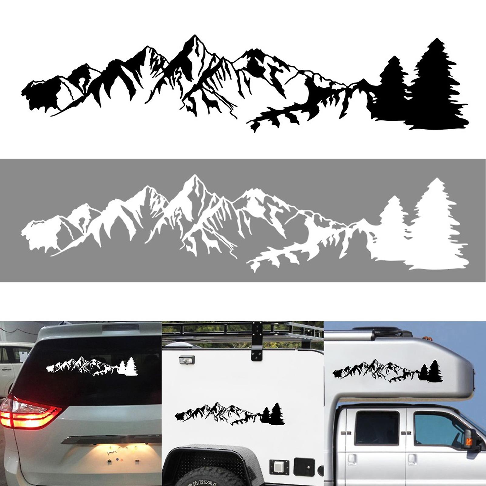 White 1 Pcs Universal Car Sticker Reflective Trees Mountain Forest Graphic Stickers For Camper Rv Trailer Door Panel Decal Body Window Bumper