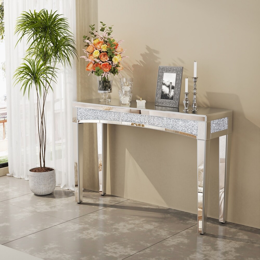 Crystal Console Table Mirrored Desk with Glass Diamond