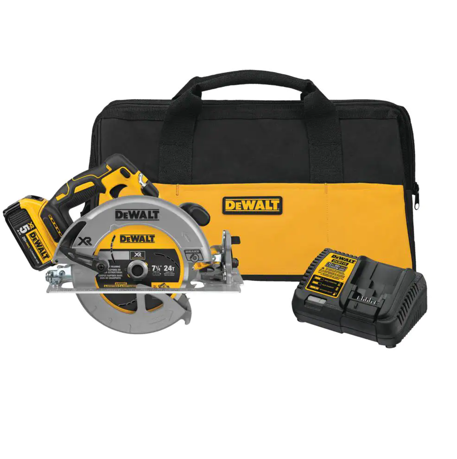 DEWALT DCS570P1 20-Volt MAX XR Cordless Brushless 7-1/4 in. Circular Saw with (1) 20-Volt Battery 5.0Ah and Charger