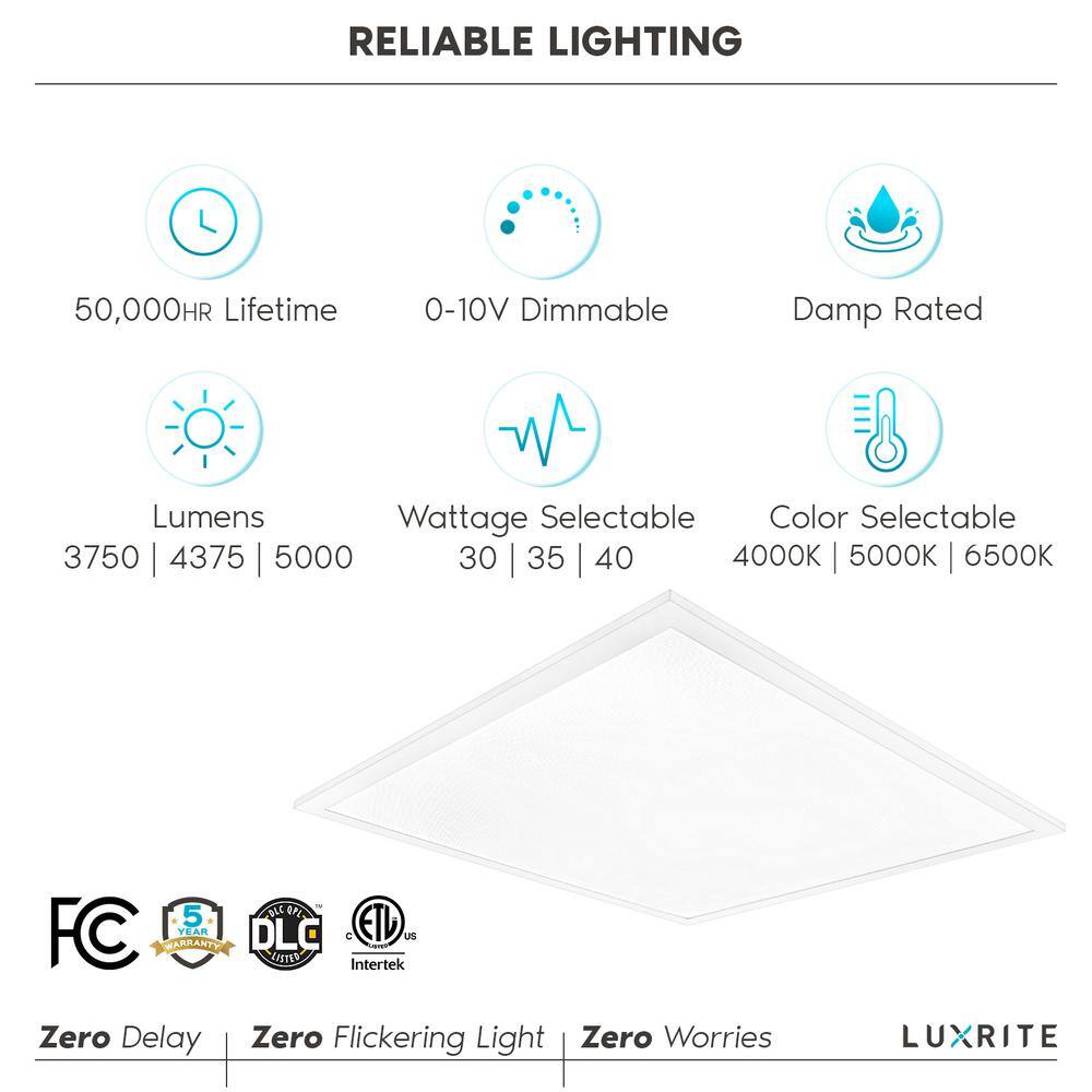 LUXRITE 2 ft. x 2 ft. Integrated LED Flat Panel Light 303540-Watt 3 Color Selectable 375043755000 Lumens ETL DLC (4-Pack) LR24250-4PK