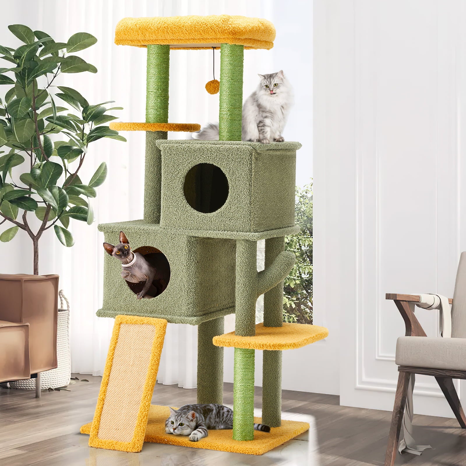 Mellcom Multi-Level Cat Tree， Cat Tower for Indoor Cats with Sisal Scratching Post and Spacious Cat Condo（50inch）