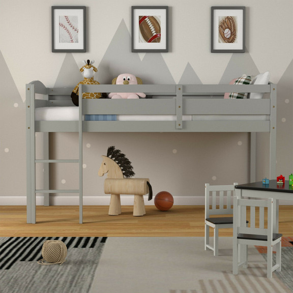 Costway 76945810 Wooden Twin Low Loft Bunk Bed wit...