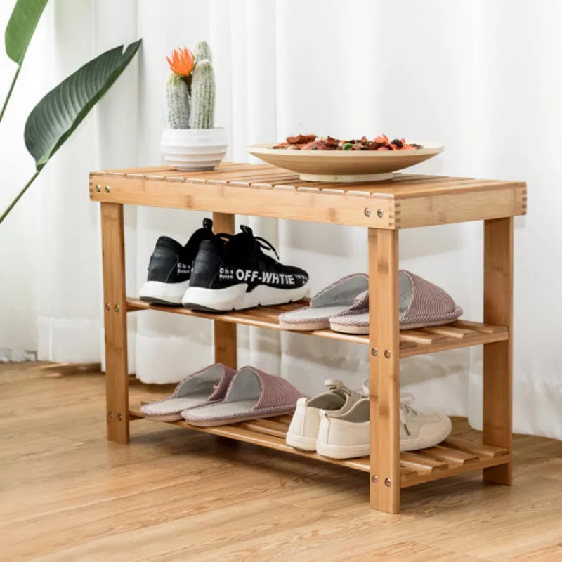 2-tier Wicker Shoe Bench Entryway Storage Racks