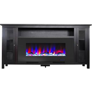 Hanover Brighton 69.7 in. Freestanding Electric Fireplace TV Stand in Dark Coffee with Driftwood Log Display FS6938-2BCF