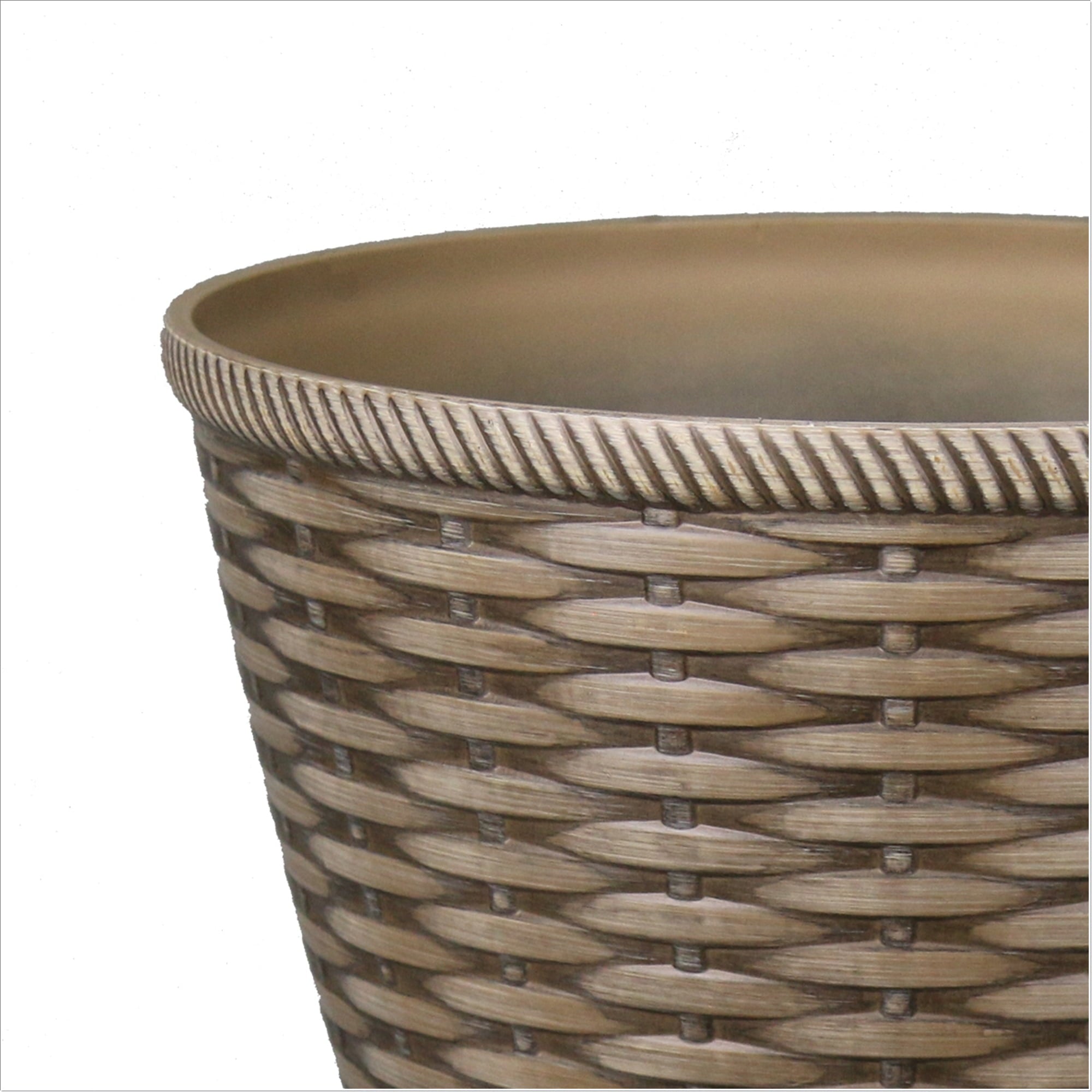 Mainstays Woven 14inch Round Planter, Natural, Recycled Resin, 13.9" D x 11.2" H