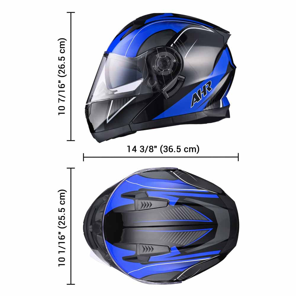 AHR RUN-M3 Modular Helmet Flip Up DOT 2-Visors Blue