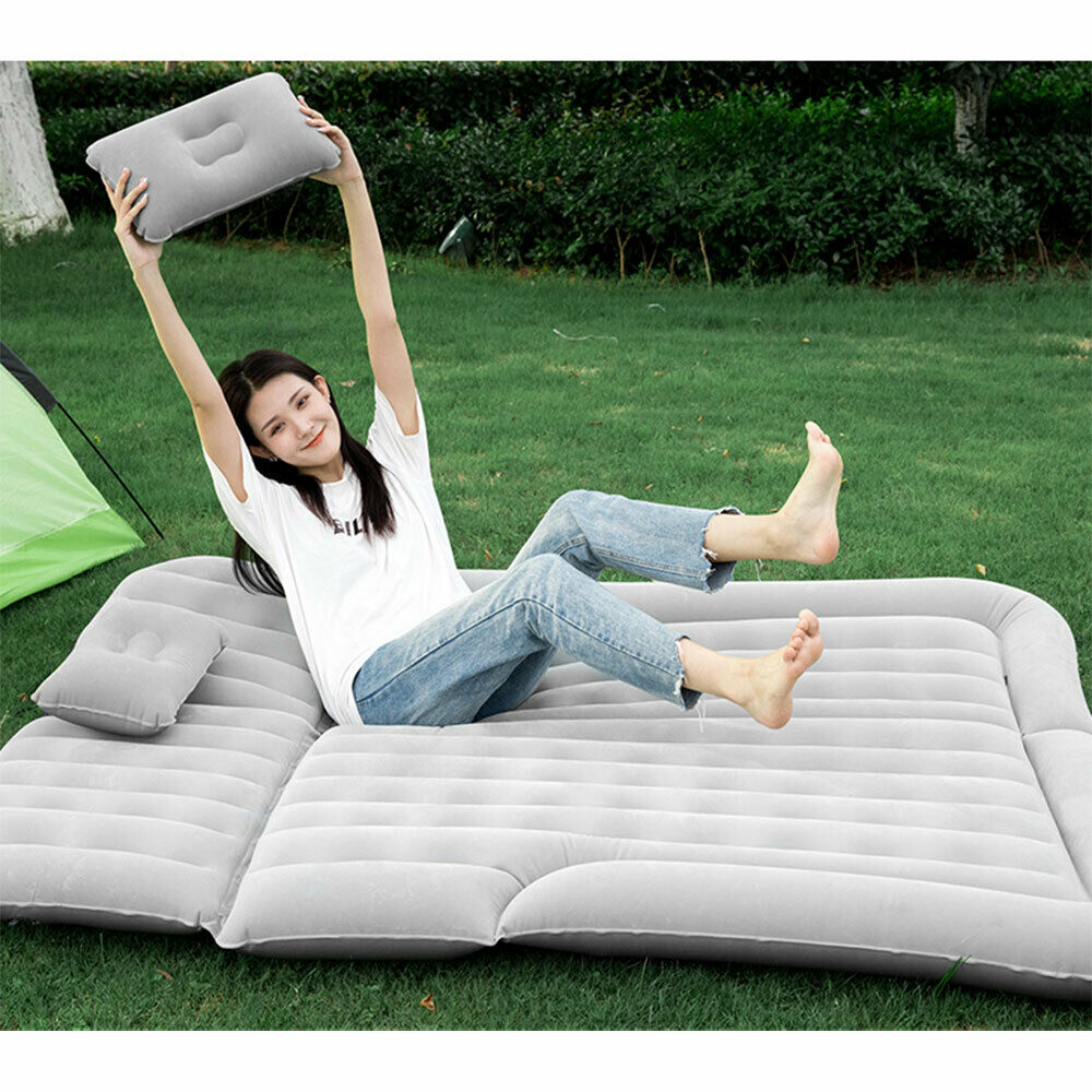 SHZICMY Car Inflatable Air Bed Travel Mattress Seat Sleep Cushion Mat Pillow Pump Camp Gray