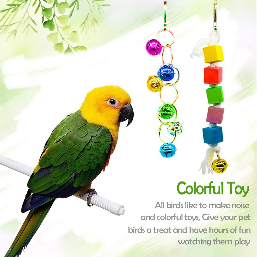 Hommtina 7 Pack Bird Parrot Toys， Colorful Bird Chewing Toys Swing Toy Hanging Toy Bird Cage Toys or Small Parakeets Cockatiels， Conures， Macaws， Parrots， Love Birds， Finches