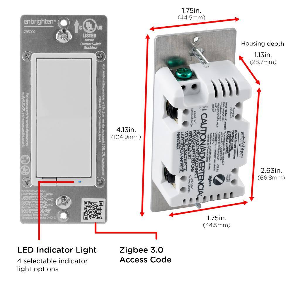 Enbrighten Zigbee Smart Dimmer with Quick Fit and Simple Wire White and Light Almond 43080