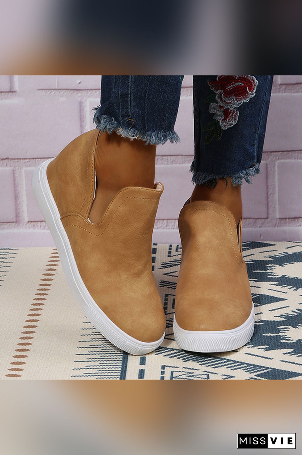 Plain PU Side Cut Ankle Boots