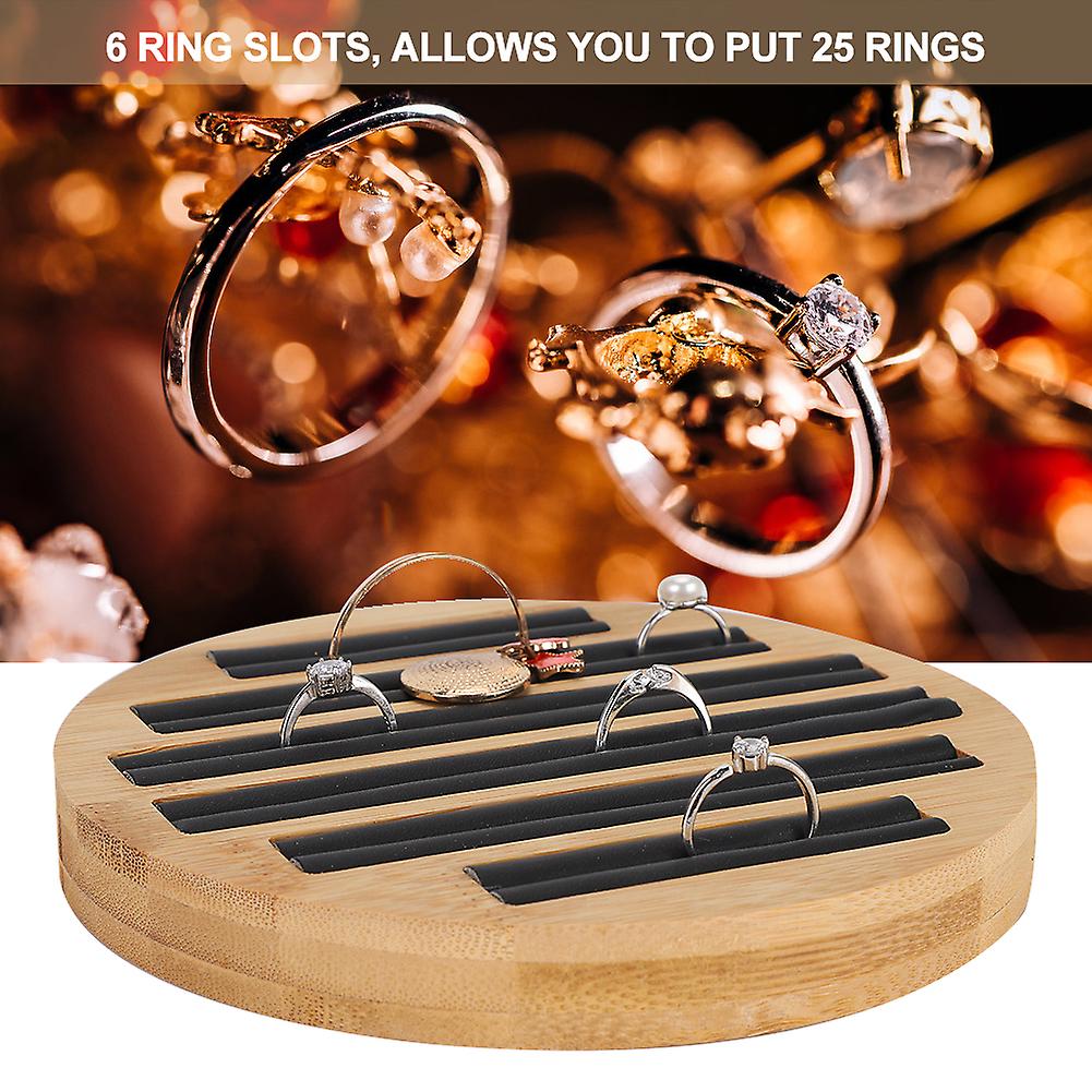 Bamboo Round Rings Holder Tray Showing Plate Jewelry Organizer Display For Store Shop