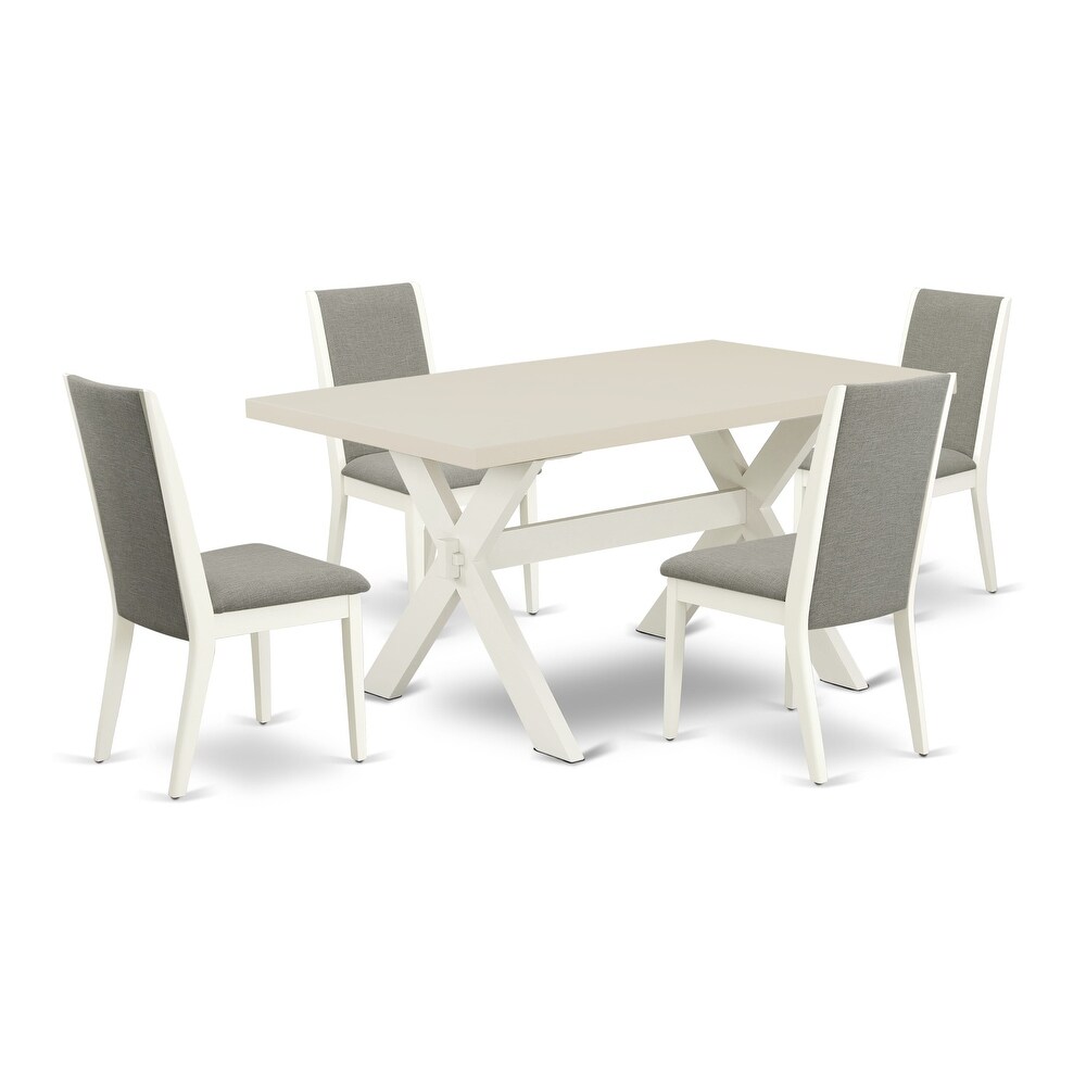 East West Furniture Dining Table Set  a Kitchen Table and Shitake Linen Fabric Parson Chairs  Off White(Pieces Options)