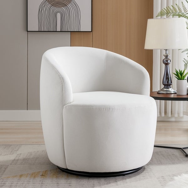 Velvet Fabric Swivel Accent Armchair Barrel Chair With Black Powder Coating Metal Ring