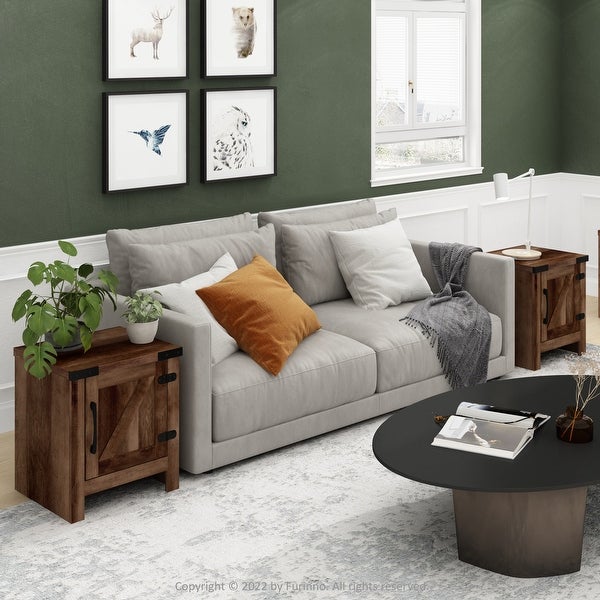 Furinno Jensen Farmhouse End Table with Barn Door