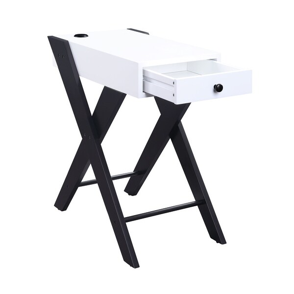 Fierce Side Table (USB Charging Dock) ， Wooden Top Drawer with X-Shape Leg