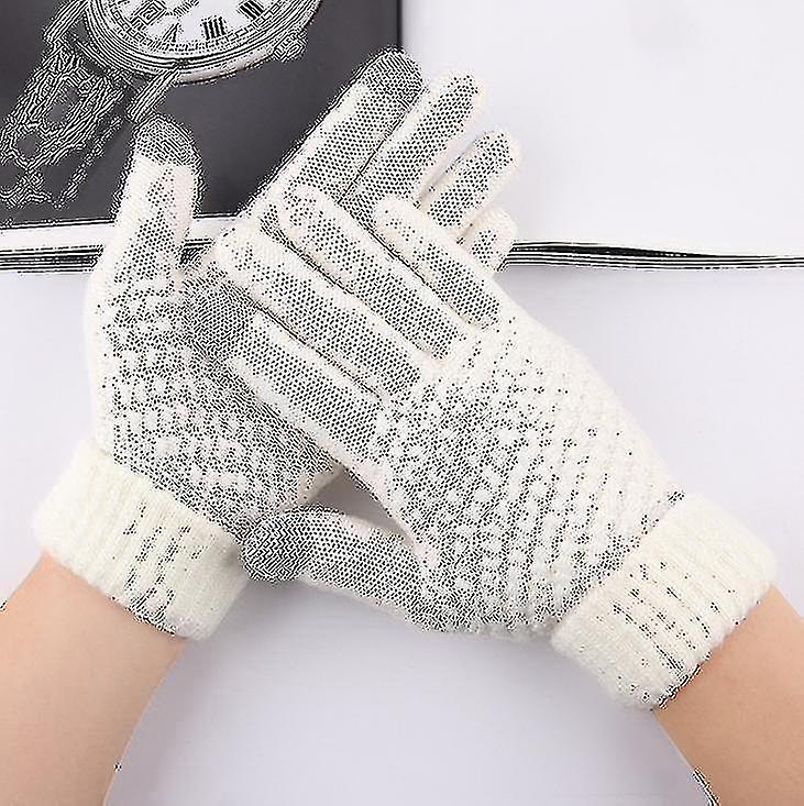 Winter Touchscreen Gloves For Men Women Anti-slip Touch Screen Warm Lined Knit.white