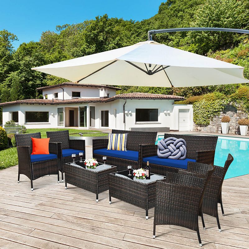 4 Pieces Rattan Sofa Set With Glass Table And Comfortable Wicker For Outdoor Patio