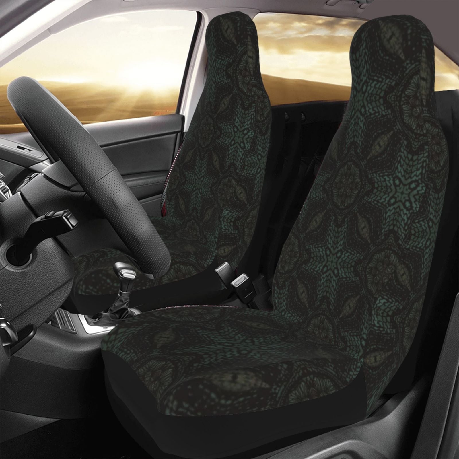 TEQUAN Front Seat Covers， Moroccan Style Flowers Pattern 2 Piece Car Seat Cover Fit Most Car SUV Truck Van