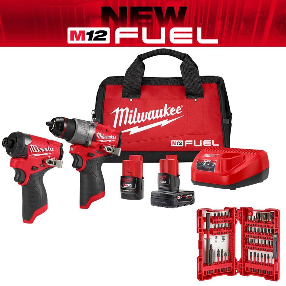 MW M12 FUEL 12-Volt Lithium-Ion Brushless Cordless Hammer Drill  Impact Driver Combo Kit (2-Tool) with Bit Set (45-Piece) 3497-22-48-32-4023