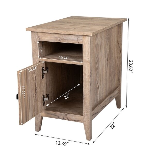 Set of 2 Wood Nightstand Side Table with Door Storage and Shelf