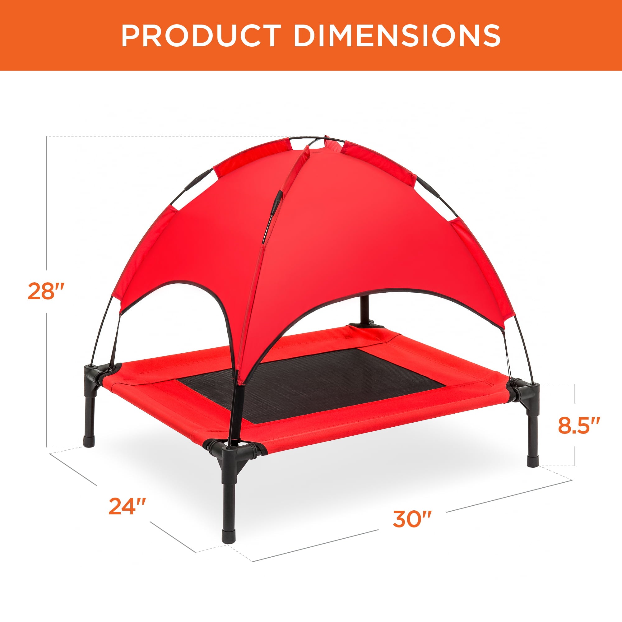 Best Choice Products 30in Elevated Cooling Dog Bed, Outdoor Raised Mesh Pet Cot w/ Removable Canopy, Carrying Bag - Red