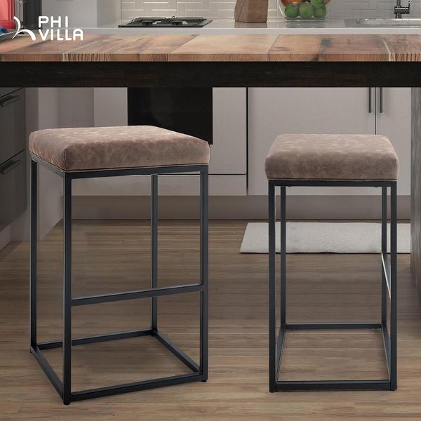 PHI VILLA Steel/ PU Leather 30-inch Bar Stool (Set of 2)