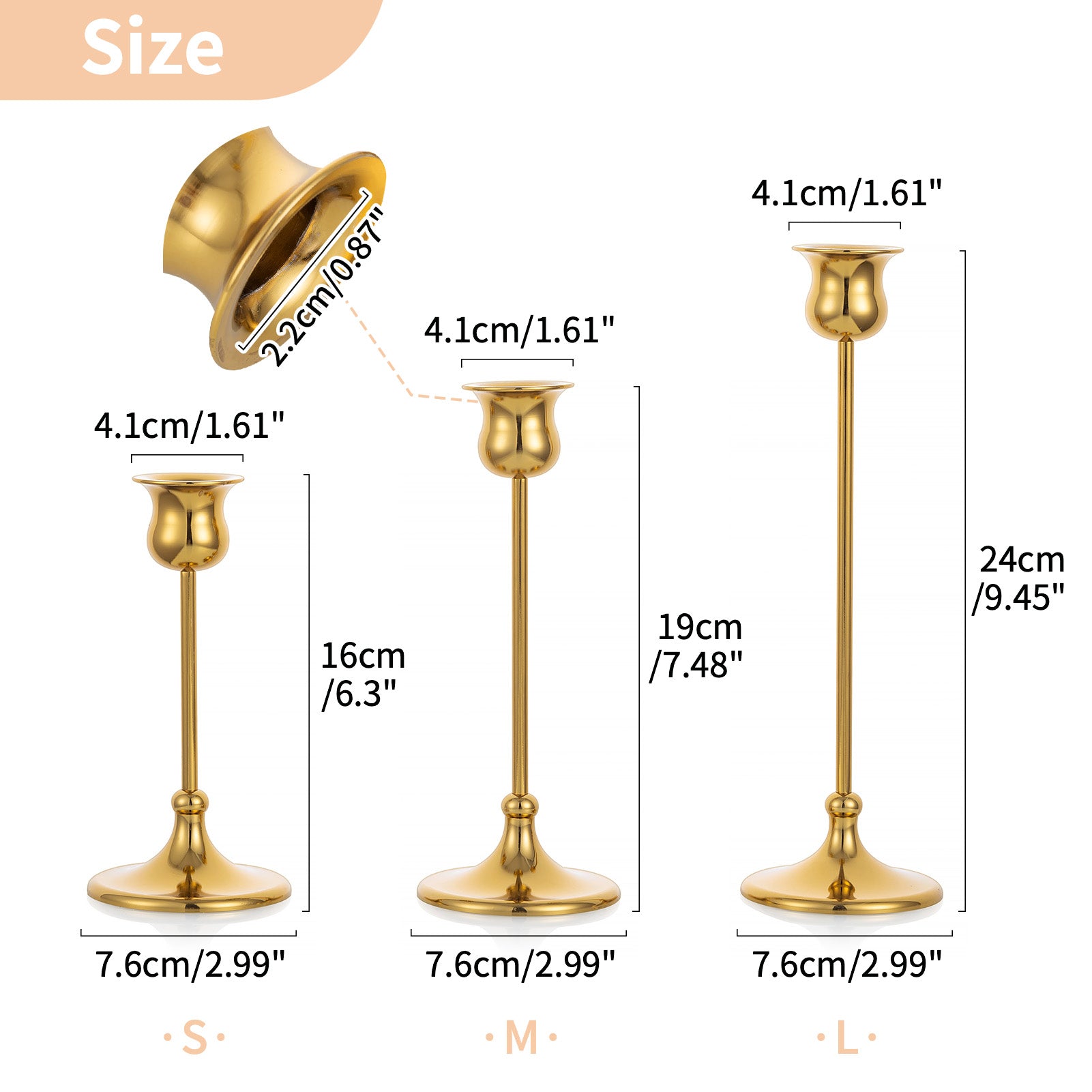 Nuptio Gold Candle Holder for Table Centerpiece Brass Tapered Candlestick Holders for Wedding Mother's Day Dinning Table Mantle Decor Set of 30