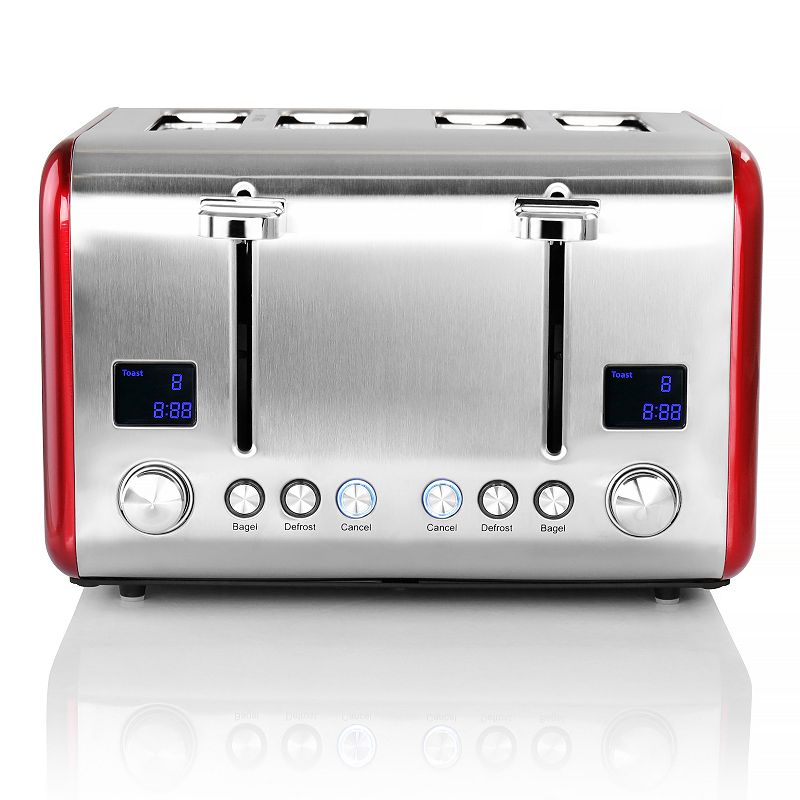 MegaChef Pro 4 Slice Toaster in Stainless Steel Red