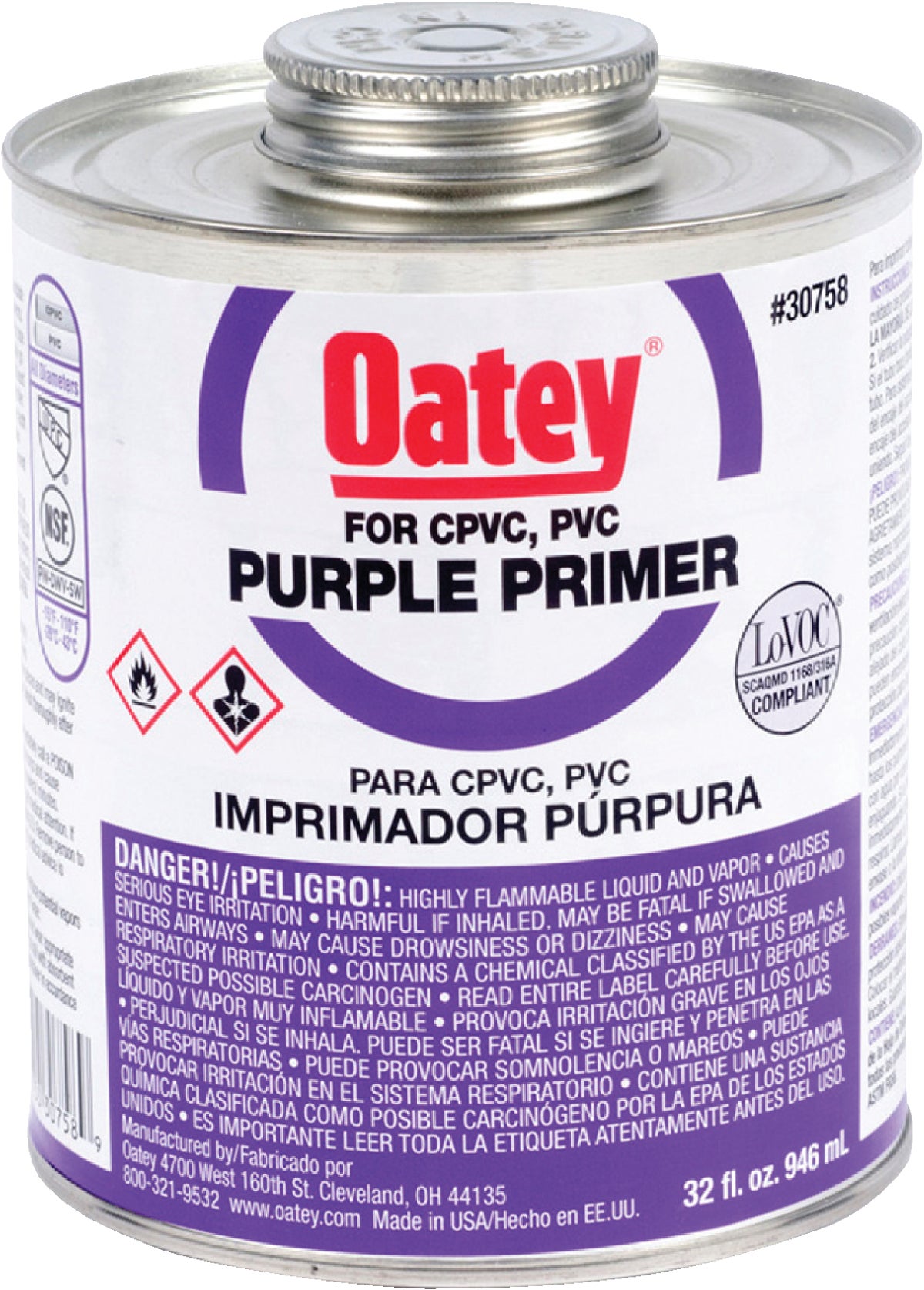 Oatey Purple Pipe and Fitting Primer for PVC CPVC 32 Oz. Purple Tinted