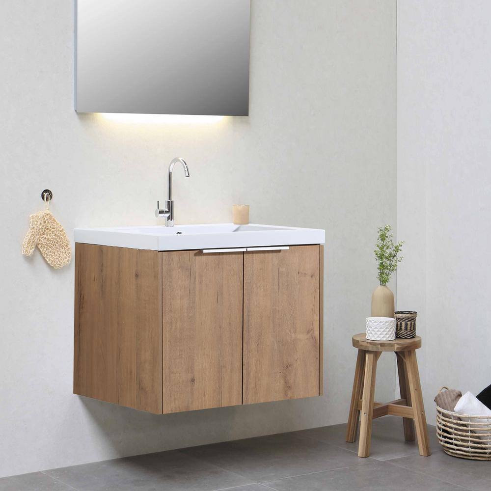 UPIKER Modern 24 in. W X 18 in. D x 20 in. H Bath Vanity in Imitative Oak with White Resin Vanity Top UP2208BCB24007