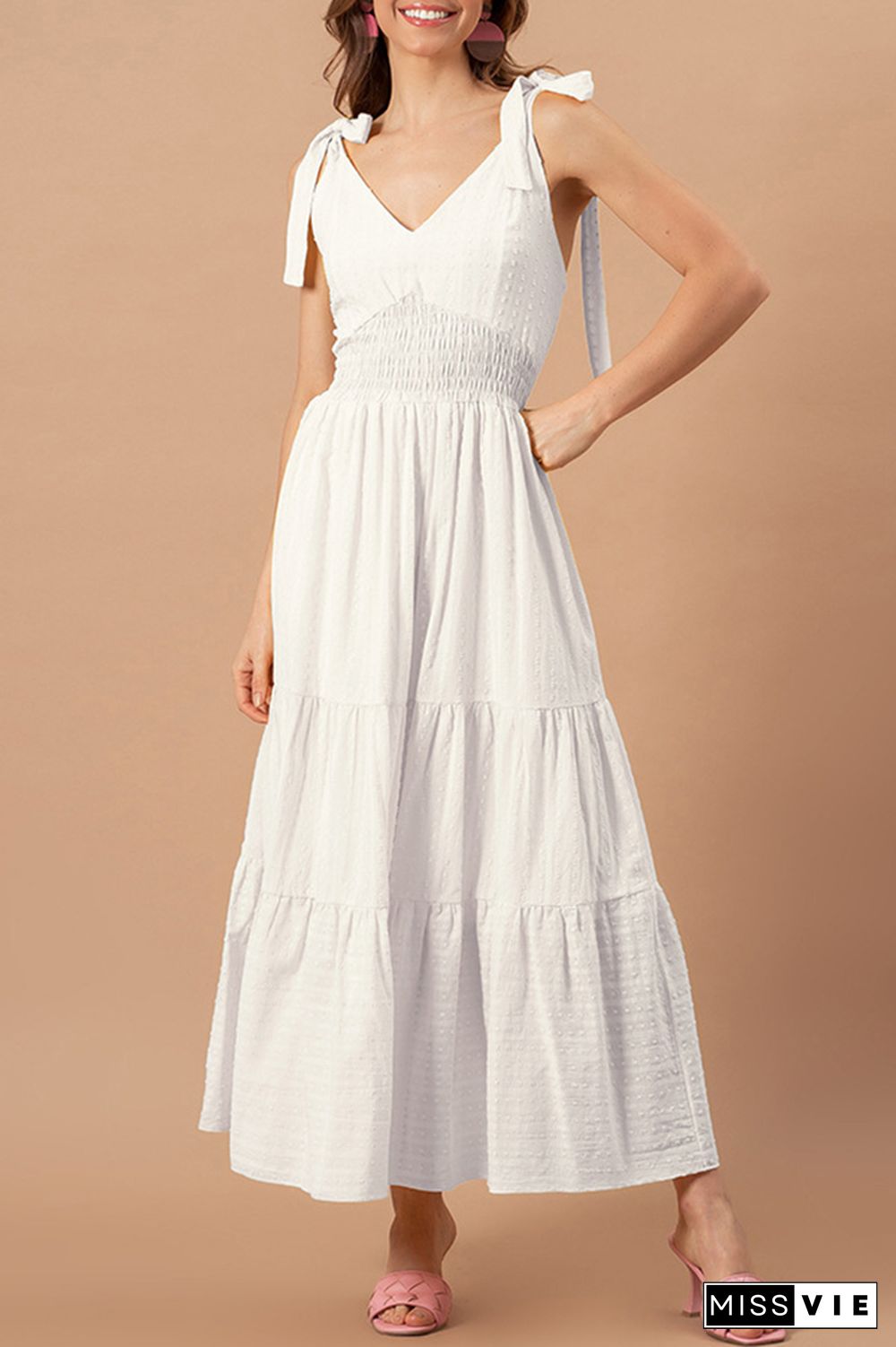 Solid Color Slim Waist Jacquard Maxi Dress Wholesale