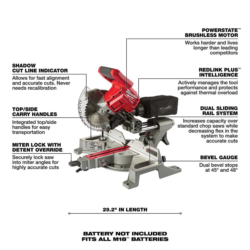 MW M18 FUEL 7-1/4 in. Dual Bevel Sliding Compound Miter Saw Bare Tool 2733-20 from MW