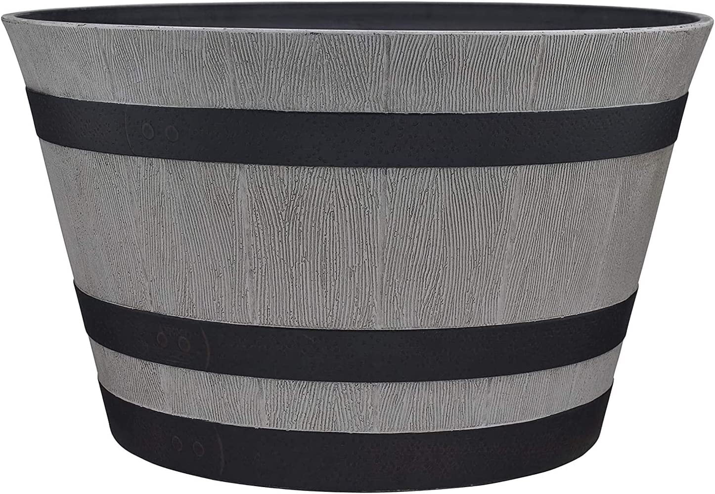 Southern Patio HDR-055457 Resin Whiskey Barrel Indoor Outdoor Garden Planter Pot for Vegetables, Trees, Plants, and Flowers, Gray 3 Pack