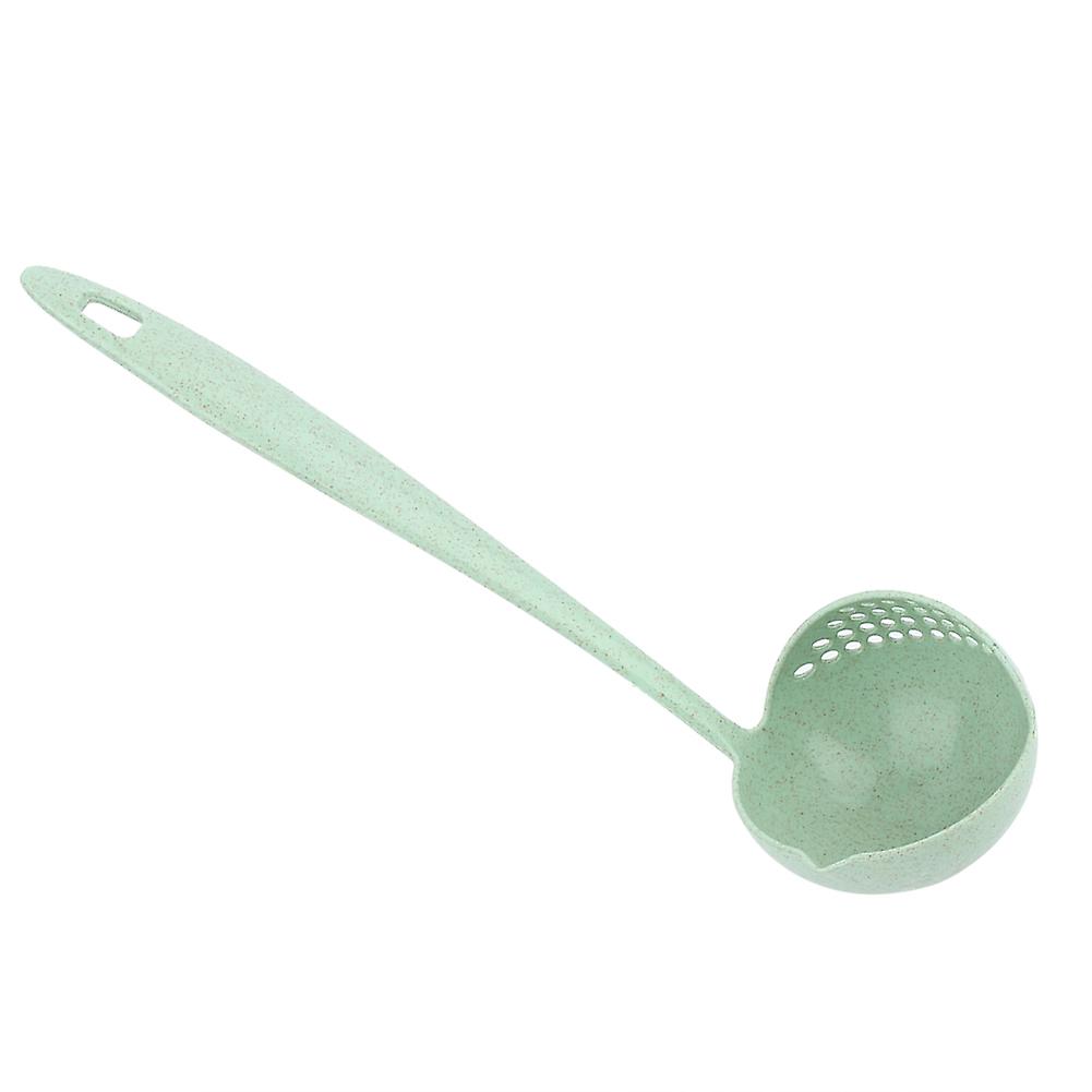 2 In 1 Wheat Straw Long Handle Soup Porridge Spoons With Filter(Green)